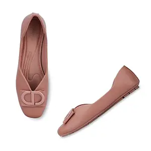 Shoeshion Stylish Handmade Soft Sole Bellies/Jutti/Ballet Flat/Pull-on Shoes for Women and Girls. (Peach, Numeric_6)