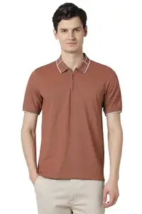 Peter England Men's Solid Regular Fit T-Shirt (PXKPPRGFB95939_Brown