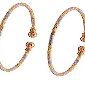 fashion accessories Kada Bracelet Adjustable Bangle Mixed Metal Astrobangle Copper, Silver and Brass, Health Benificial,Free Size, Kada for Men (KADA-GOLDEN+SILVER-02-2PCS)