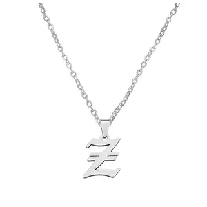 M Men Style Personalised Old English Initial Z Alphabet Letter Customized Gothic Necklace Silver Stainless Steel For Men And Women