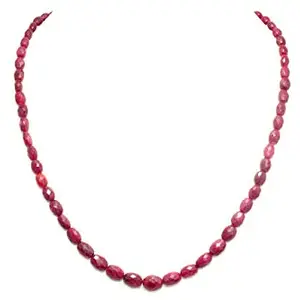 Rajasthan Gems String Strand Single line Necklace Red Ruby Oval Cut Beads Treated Stones