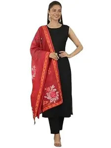 Pinkmint Women’s Cotton Blend Sleeveless Kurta Pant Set with Silk Dupatta | Comfortable Ethnic Wear, Office Wear, Casual & Festive Occasions | (Available in Plus Size)