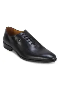 Louis Philippe Men Black Leather Oxford Shoes