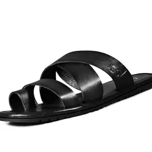LOUIS STITCH Black Leather Kolhapuri Style Sandals | Lightweight Comfortable Cushion Casual Sandals Flip Flops | Men’s Casual Leather Slippers | LSOF-17-JB| UK-8