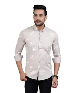 The Faiz Formal Pure Cotton Printed Regular Long Sleeves Shirt for Men Stylish Shirt for Men Off White