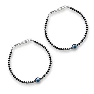Evil Eye Payal Anklet Indian Traditional Crystal Stone Anklet Black Crystal, Stone Anklet Pack Of 2