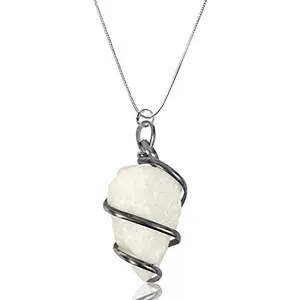 Reiki Crystal Products White Agate Pendant Natural Wire Wrapped Crystal Stone Pendant with Metal Chain for Reiki Healing Crystal Healing Stone Pendant Size 30-35 mm Approx (Color : White)