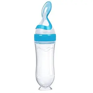 RB POINT Infant Baby Silica Gel Feeding Bottle With Spoon Bpa Free Non Toxic Silicone Squeeze Baby Feeding Cereal, Rice Dispensing Feeder, Food Dispensing... 1 Pcs, 90 Ml