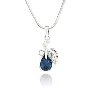 Mahi Valentine Rhodium Plated Montana Blue Berry Marquise Pendant Made with Swarovski Elements for Women PS1194107RBlu