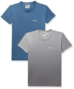 Charged Endure-003 Chameleon Spandex Knit Round Neck Sports T-Shirt Blue-Heaven Size Small And Charged Energy-004 Interlock Knit Hexagon Emboss Round Neck Sports T-Shirt Light-Grey Size Small
