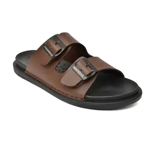 XYMBOLIC Men's Cushion Sliders/Slippers | PU Padding on the Footbed | Bounce Back Technology | Comfortable & Lightweight | Waterproof & Everyday Flip Flops for Gents (Brown, UK Footwear Size System, Adult, Men, Numeric, Medium, 9)