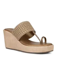 Inc.5 Women Gold Party And Club Wear Embellished Square Wedges Sandals Euro-37