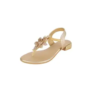 Metro Women Gold Synthetic Floral Embellished Flat Sandal UK/6 EU/39 (35-1209)