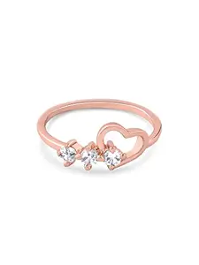 Lilly & Sparkle Brass rose gold plated CZ stone studded heart finger ring