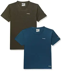 Charged Brisk-002 Melange Round Neck Sports T-Shirt Olive Size 2Xl And Charged Play-005 Interlock Knit Geomatric Emboss Round Neck Sports T-Shirt Teal Size 2Xl