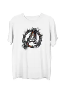 Wear Your Opinion Men's S to 5XL Premium Combed Cotton Printed Half Sleeve T-Shirt (Design: Avenger Battle Logo,White,Small)