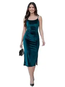 Leriya Fashion Velvet Western Dress for Women | Blue Stylish Square Neck One Piece Dress for Women Short & Long | Casual Summer Bodycon Dresses for Beach & Stylish Party Outifits