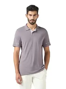 TECHNOSPORT Men's Polyester Regular Fit Polo Neck Half Sleeve Self Design T-Shirt with Quick Dry, Anti-Microbial Properties for Gym, Sports and Regular Use