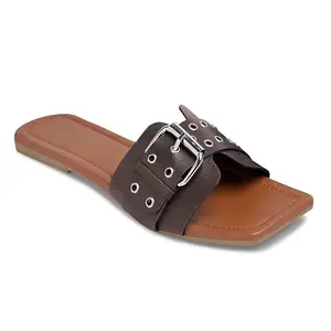 Longwalk Women Flat Sandals, Stylish Lightweight, Slip-On, Non-Slip Sole for Casual, Party & Everyday Wear Brown