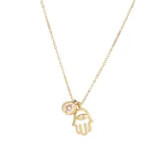 MINJI AND CO. Women’s Pendant Necklace | CZ Stone Evil Eye Hand Design, Gold Color, Anti-Tarnish, Adjustable Chain (17 Inches) | Stylish Casual Jewelry