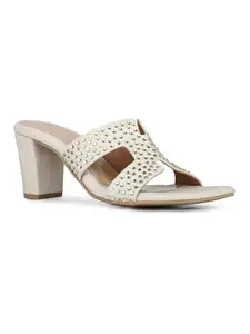 Inc.5 Womens Cream Embellished Square Toe Party Wear Heel Mules