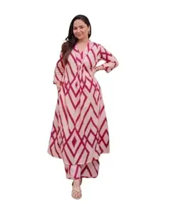 Women’s Rayon Printed A-Line Kurta Set V-Neck Stylish Ethnic Kurti Casual Wear Long Kurta for Women