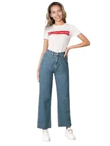 KOTTY Women’s High-Waist Button Relaxed Fit Casual Ankle Length Stylish Jeans