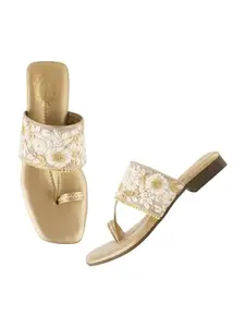 Shoetopia Women's KLP-1 Flat Sandal-9 Kids UK (KLP-1-Golden)-EU42