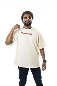 FB Fashion Beast Fashion Beast | Monkey FUNKEY |Men’s Printed Dropped Shoulder/Oversized T-Shirt Off White