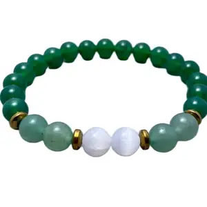 LKBEADS Green Onyx, Selenite & Aventurine Bracelet, Beaded Bracelet, Gift for Her, Gemstone Bracelet, Healing Bracelet, Friendship Bracelet 8mm Bead|8mm Round|Smooth|Green & White|SRC_LI_000225