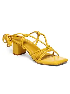 GNIST Yellow Strappy Tie up Block Heel (38EU)