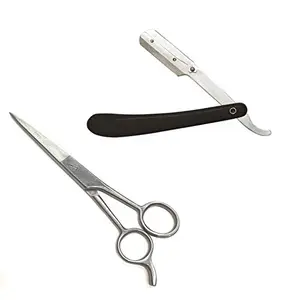 Foreign Holics Professional Hair Cutting Scissor and Shaving Razor For Men Combo of 2