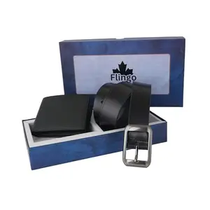 Flingo Leather Wallet & Belt Combo Set for Men | Gift Hamper Set for Men (Black) (Size - 32)