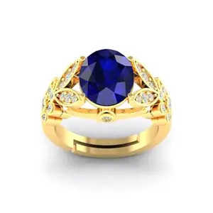 LMDPRAJAPATIS 12.25 Ratti/11.25 Carat Natural Blue Sapphire Gemstone Panchdhatu Gold Plated Adjustable Ring For Women And Men