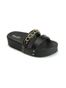 ELLE Women's Fashionable Solid Comfortable Sandals Colour-Black, Size-UK 6