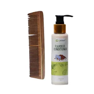 G Krishna Naturals Hair Brushes Wooden Neem Comb & Flaxseed Conditioner for Women & Men | Durable Long Lasting Wood Kangi and Hair Conditioner for Natural Hair Growth (Pack of 1 Each)(GKNFPC1-10)