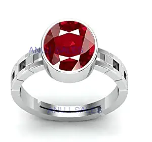 ANUJ SALES 5.25 Ratti 4.50 Carat A+ Quality Natural Burma Ruby Manik Unheated Untreatet Gemstone Silver Plated Ring for Women's and Men's(GGTL Lab Certified)