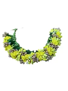 Handcrafted Floral Statement Necklace, Yellow and Green Flowers, Diamante Embellishments