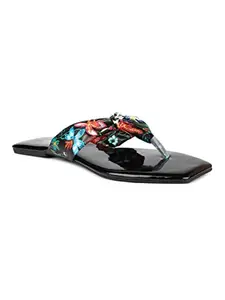 Inc.5 Women Black Printed Open Toe Flats