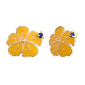 Voylla Flower Fantasy Bright Yellow Ear Studs|Studs For Women|Earrings For Women|Gift For Her|Floral|Summer|