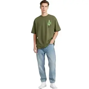 Printed Down Shoulder T-Shirt Oversized Fucktus Back Print Streetwear Style Casual Half Sleeve Tee for Men