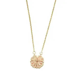 Crystal Four-Leaf Clover Pendant Necklace, Rose Gold Chain, Pink