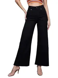 Miss Chase Women's Wide-Leg High-Rise Regular-Length Stretchable Shaping Denim Jeans