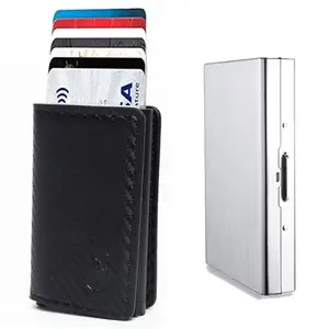 Stealodeal RFID Protector Metal and PU Unisex Cash and Card Holders, Pack of 2, Silver & Black (51BLK)