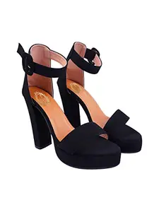 Shoetopia Women & Girls Ankle Strap Block Heeled Sandals/Heel-1801/Black/UK7