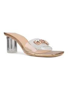 Inc.5 Womens Rose Golden Transparent Square Toe Party Wear Block Heel Sandals