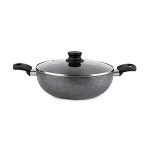 Cello Non Stick Hammered Tone Kadhai with Glass Lid 2.5 LTR, Black & Grey, Aluminium price in India.