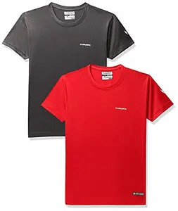 Charged Energy-004 Interlock Knit Hexagon Emboss Round Neck Sports T-Shirt Red Size Small And Charged Play-005 Interlock Knit Geomatric Emboss Round Neck Sports T-Shirt Dark-Grey Size Small