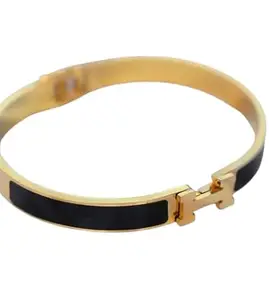Fern&Opal Women's Hermes Imitation Bracelet - Stainless Steel Bangle Bracelet with Gold Finish | Black | Free Size