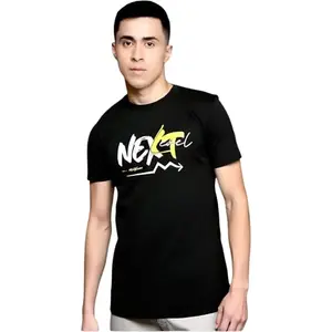 Men Cotton Printed T-Shirt – Soft & Breathable Round Neck T-Shirt (Black-1_L)